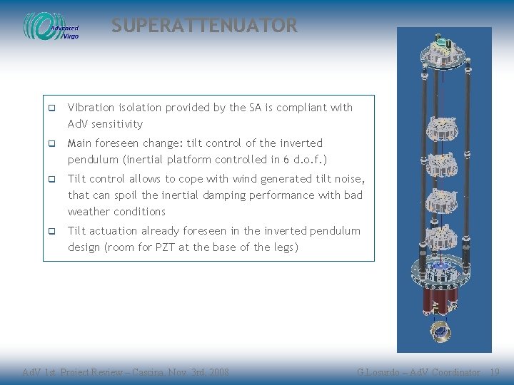 SUPERATTENUATOR q Vibration isolation provided by the SA is compliant with Ad. V sensitivity
