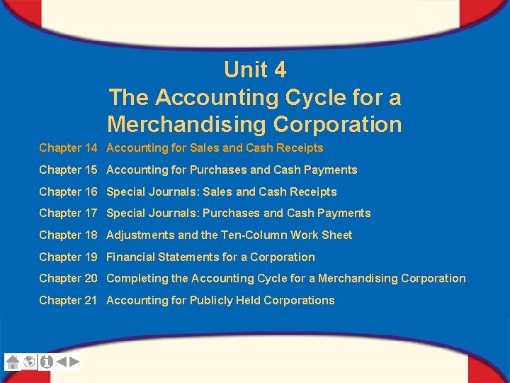 Unit 4 The Accounting Cycle for a Merchandising Corporation Chapter 14 Accounting for Sales