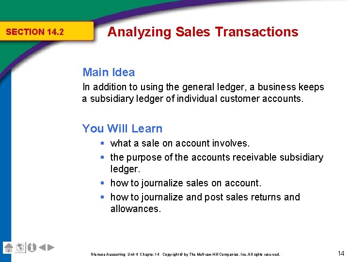 SECTION 14. 2 Analyzing Sales Transactions Main Idea In addition to using the general