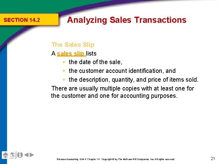 SECTION 14. 2 Analyzing Sales Transactions The Sales Slip A sales slip lists §