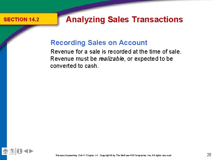 SECTION 14. 2 Analyzing Sales Transactions Recording Sales on Account Revenue for a sale