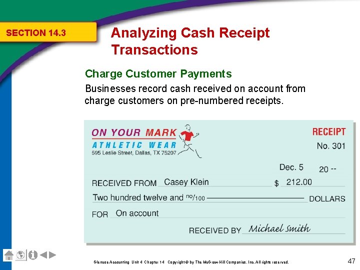 SECTION 14. 3 Analyzing Cash Receipt Transactions Charge Customer Payments Businesses record cash received