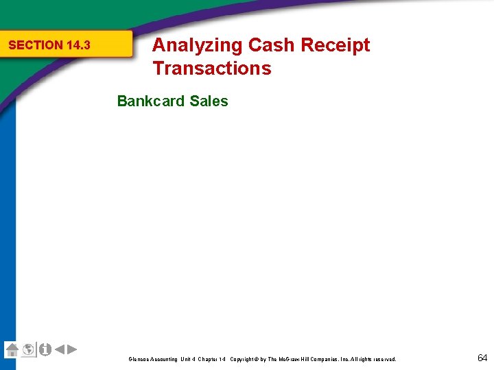 SECTION 14. 3 Analyzing Cash Receipt Transactions Bankcard Sales Glencoe Accounting Unit 4 Chapter