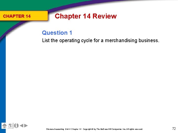 CHAPTER 14 Chapter 14 Review Question 1 List the operating cycle for a merchandising