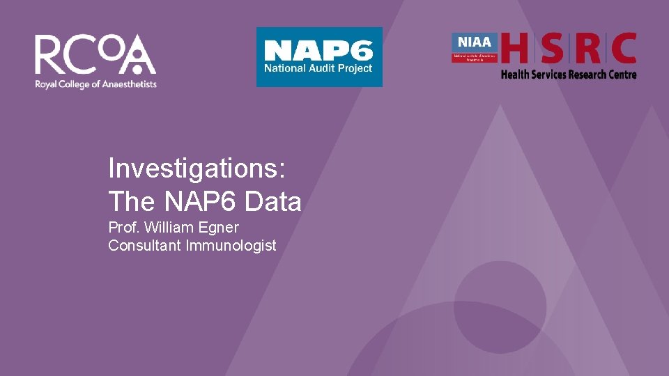 NAP 6: Perioperative Anaphylaxis Investigations: The NAP 6 Data Prof. William Egner Consultant Immunologist