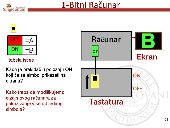 1 -Bitni Računar OFF ON =A =B Računar ? on tabela istine Kada je