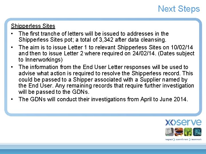 Next Steps Shipperless Sites • The first tranche of letters will be issued to