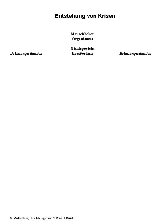 Entstehung von Krisen Belastungssituation Menschlicher Organismus Belastungssituation Gleichgewicht Homöostasis © Martin Poss, Care Management