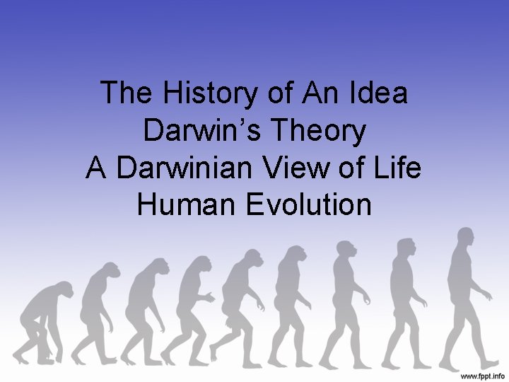 The History of An Idea Darwin’s Theory A Darwinian View of Life Human Evolution