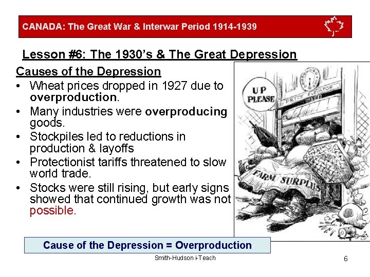 CANADA: The Great War & Interwar Period 1914 -1939 Lesson #6: The 1930’s &