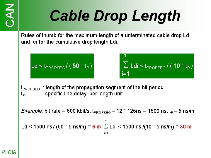 CAN Cable Drop Length Rules of thumb for the maximum length of a unterminated