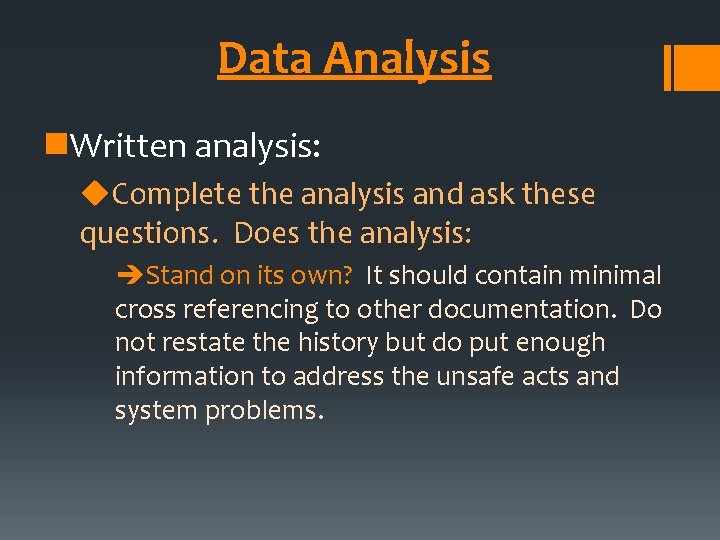 Data Analysis n. Written analysis: u. Complete the analysis and ask these questions. Does