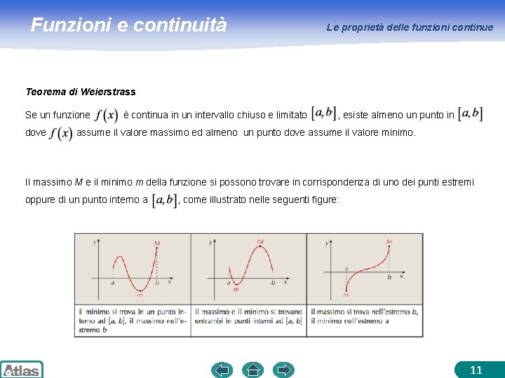 Funzioni e continuità Le proprietà delle funzioni continue Teorema di Weierstrass Se un funzione