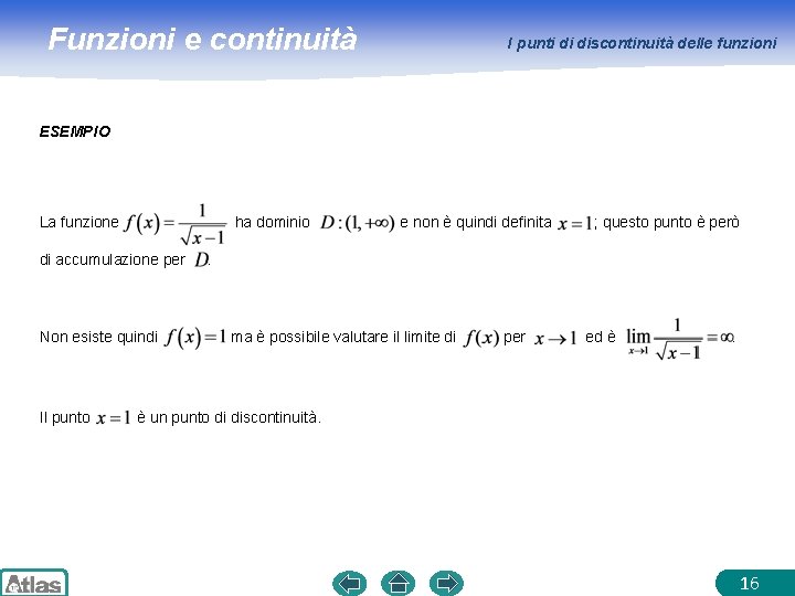 Funzioni e continuità I punti di discontinuità delle funzioni ESEMPIO La funzione ha dominio