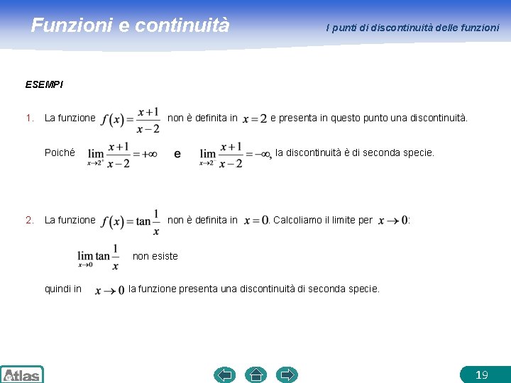 Funzioni e continuità I punti di discontinuità delle funzioni ESEMPI 1. La funzione non