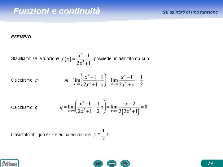 Funzioni e continuità Gli asintoti di una funzione ESEMPIO Stabiliamo se la funzione possiede