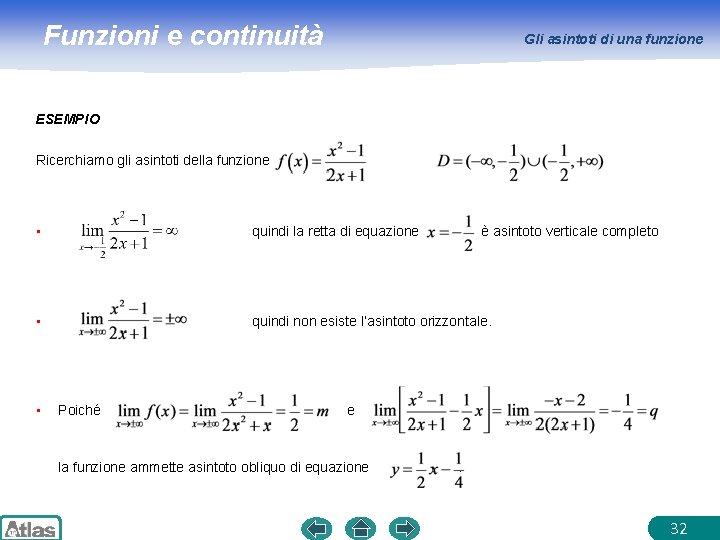 Funzioni e continuità Gli asintoti di una funzione ESEMPIO Ricerchiamo gli asintoti della funzione