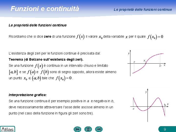Funzioni e continuità Le proprietà delle funzioni continue Ricordiamo che si dice zero di