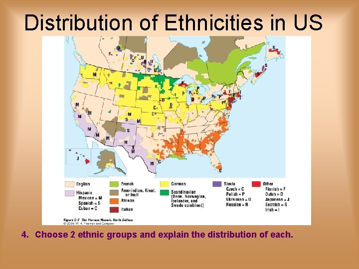 Distribution of Ethnicities in US 4. Choose 2 ethnic groups and explain the distribution