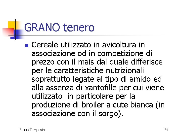 GRANO tenero n Cereale utilizzato in avicoltura in associazione od in competizione di prezzo