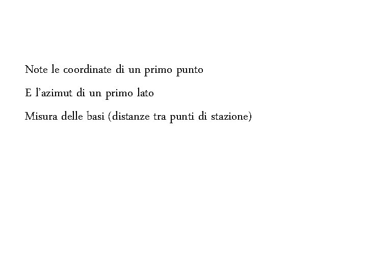 Note le coordinate di un primo punto E l’azimut di un primo lato Misura