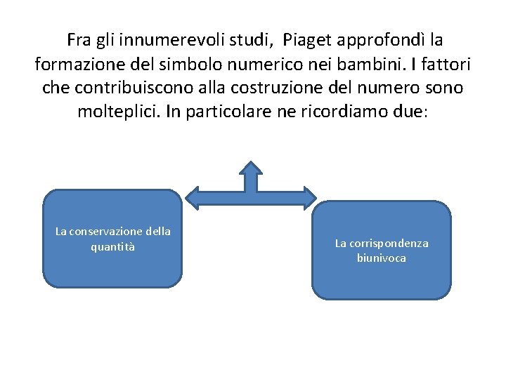  Fra gli innumerevoli studi, Piaget approfondì la formazione del simbolo numerico nei bambini.