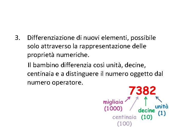 3. Differenziazione di nuovi elementi, possibile solo attraverso la rappresentazione delle proprietà numeriche. Il