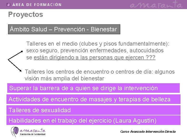 Proyectos Ámbito Salud – Prevención - Bienestar Talleres en el medio (clubes y pisos