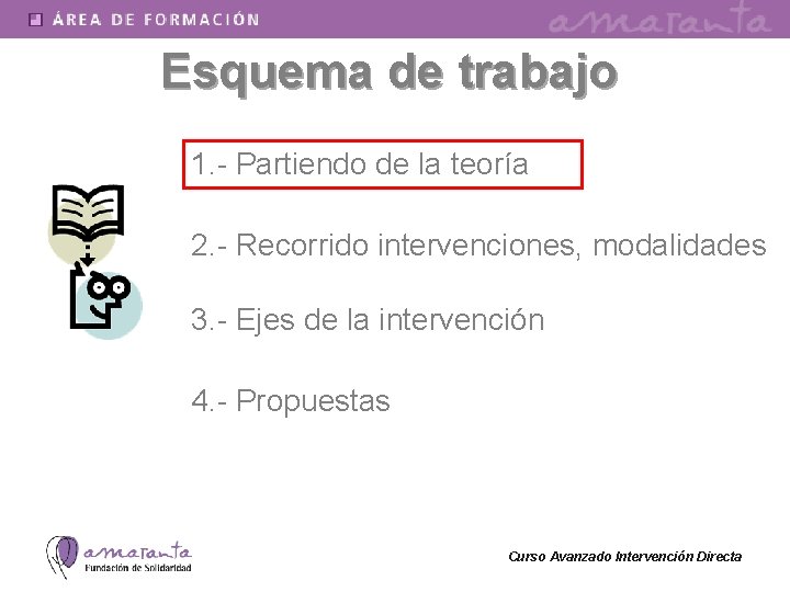 Esquema de trabajo 1. - Partiendo de la teoría 2. - Recorrido intervenciones, modalidades