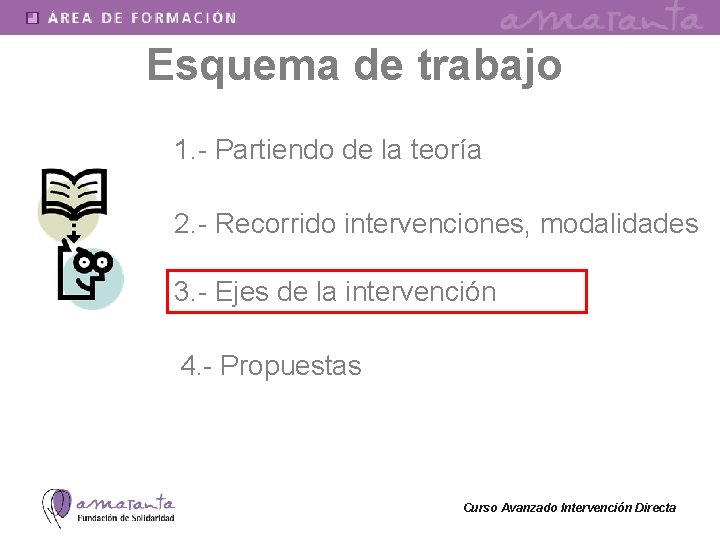 Esquema de trabajo 1. - Partiendo de la teoría 2. - Recorrido intervenciones, modalidades