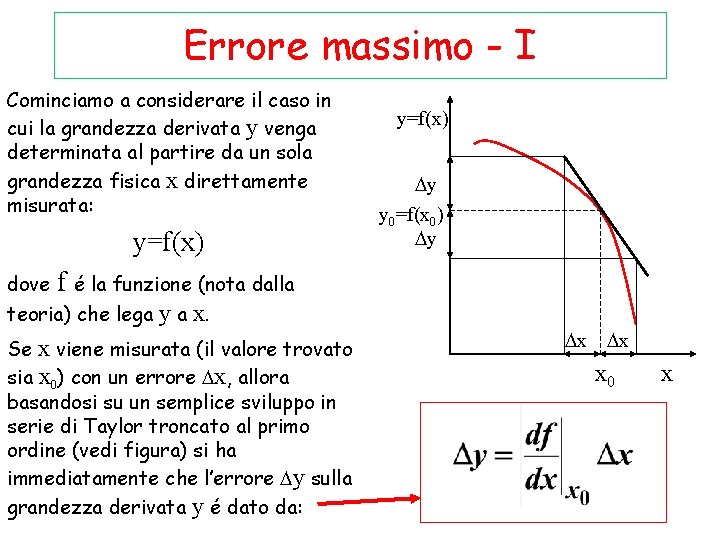 Errore massimo - I Cominciamo a considerare il caso in cui la grandezza derivata