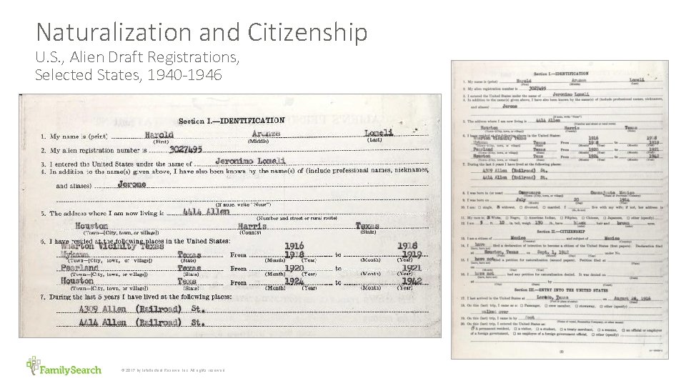 Naturalization and Citizenship U. S. , Alien Draft Registrations, Selected States, 1940 -1946 ©