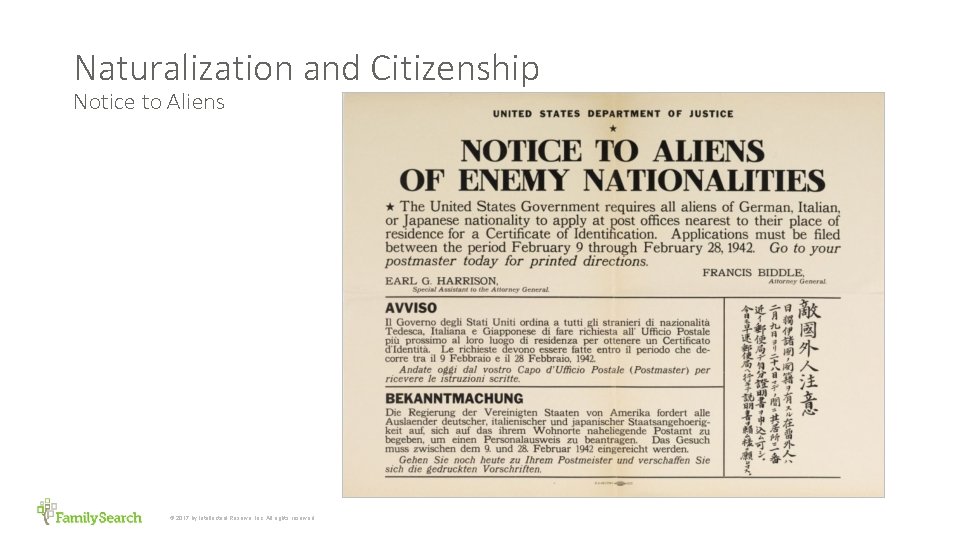 Naturalization and Citizenship Notice to Aliens © 2017 by Intellectual Reserve, Inc. All rights