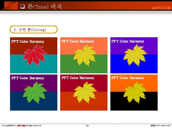 q 톤(Tone) 배색 ARTCOM 2. 강한 톤(Strong) PPT Color Harmony PPT Color Harmony Copyright©