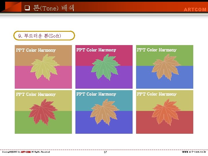 q 톤(Tone) 배색 ARTCOM 9. 부드러운 톤(Soft) PPT Color Harmony PPT Color Harmony Copyright©