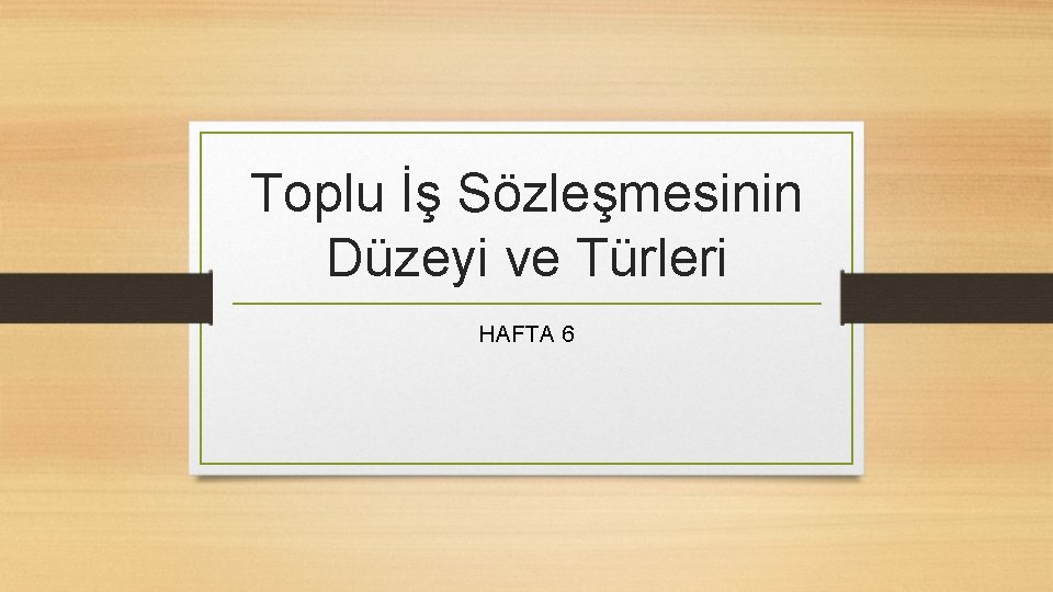 Toplu İş Sözleşmesinin Düzeyi ve Türleri HAFTA 6 