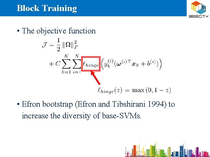 Block Training • The objective function • Efron bootstrap (Efron and Tibshirani 1994) to