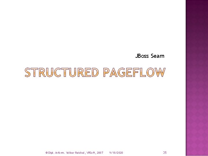 JBoss Seam © Dipl. -Inform. Volker Reichel, VRSoft, 2007 9/18/2020 35 