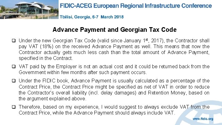 Advance Payment and Georgian Tax Code q Under the new Georgian Tax Code (valid