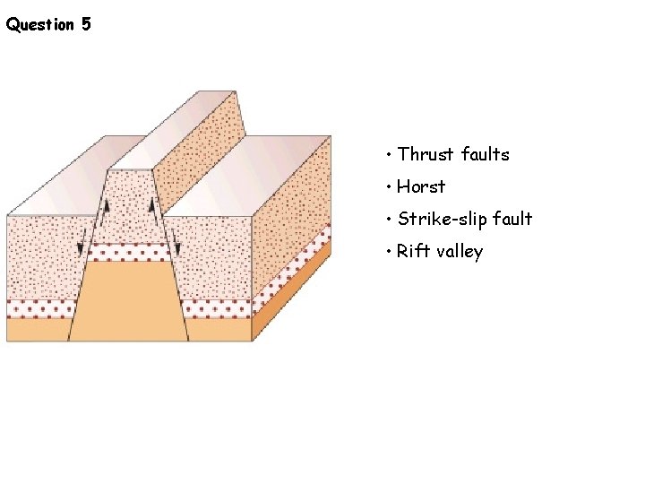 Question 5 • Thrust faults • Horst • Strike-slip fault • Rift valley 