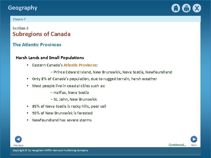 Geography Chapter 7 Section-3 Subregions of Canada The Atlantic Provinces Harsh Lands and Small