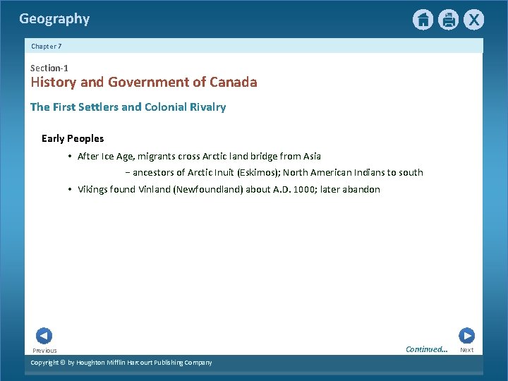 Geography Chapter 7 Section-1 History and Government of Canada The First Settlers and Colonial