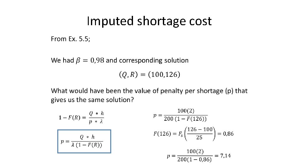 Imputed shortage cost • 