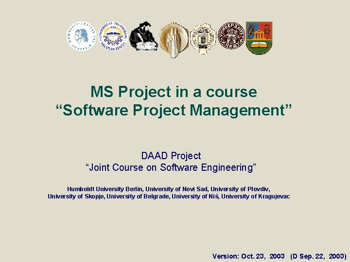 MS Project in a course Software Project Management
