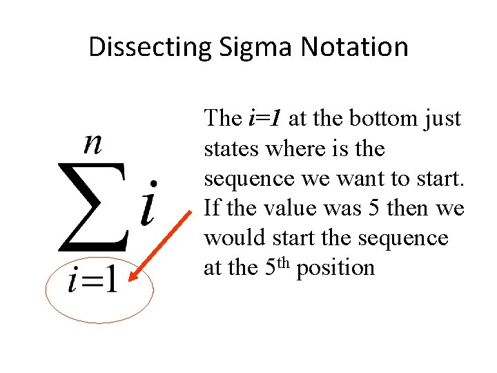 Dissecting Sigma Notation The i=1 at the bottom just states where is the sequence