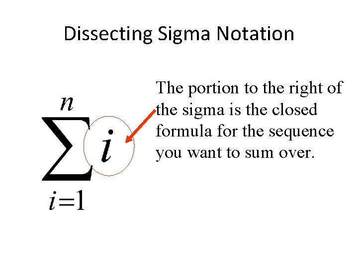 Dissecting Sigma Notation The portion to the right of the sigma is the closed