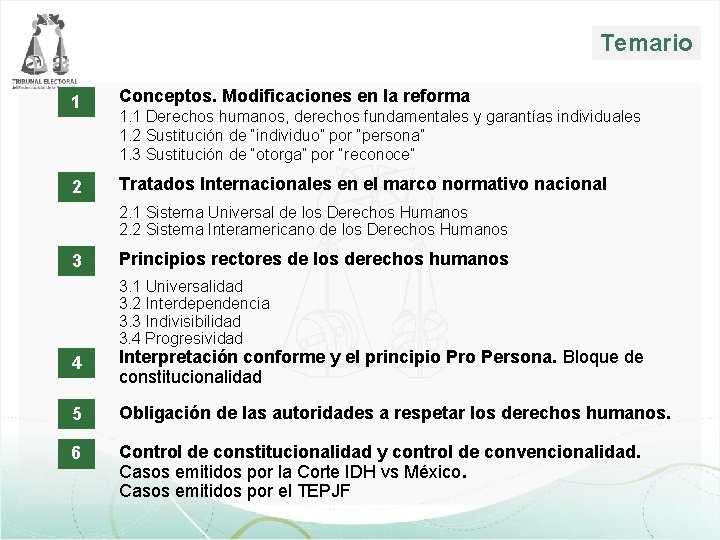 Temario 1 2 Conceptos. Modificaciones en la reforma 1. 1 Derechos humanos, derechos fundamentales Temario 1 2 Conceptos. Modificaciones en la reforma 1. 1 Derechos humanos, derechos fundamentales