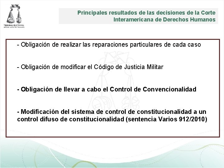Principales resultados de las decisiones de la Corte Interamericana de Derechos Humanos - Obligación Principales resultados de las decisiones de la Corte Interamericana de Derechos Humanos - Obligación
