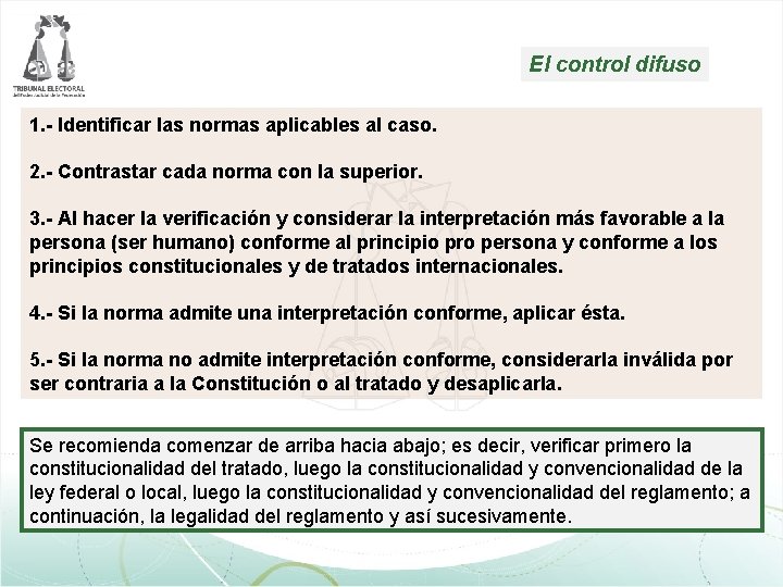 El control difuso 1. - Identificar las normas aplicables al caso. 2. - Contrastar El control difuso 1. - Identificar las normas aplicables al caso. 2. - Contrastar