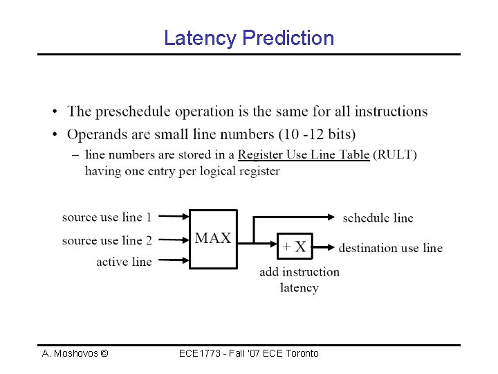 Latency Prediction A. Moshovos © ECE 1773 - Fall ‘ 07 ECE Toronto 